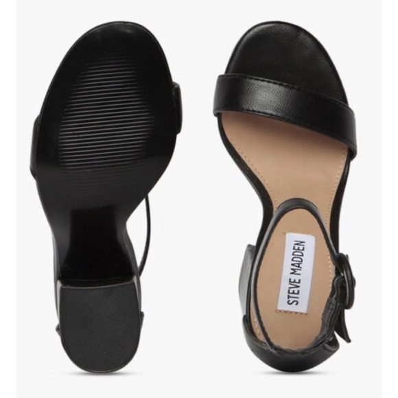 STEVE MADDEN • Friday Black Open-Toe Chunky Block Heeled Ankle Strap Sandals, 9 - Picture 4 of 16